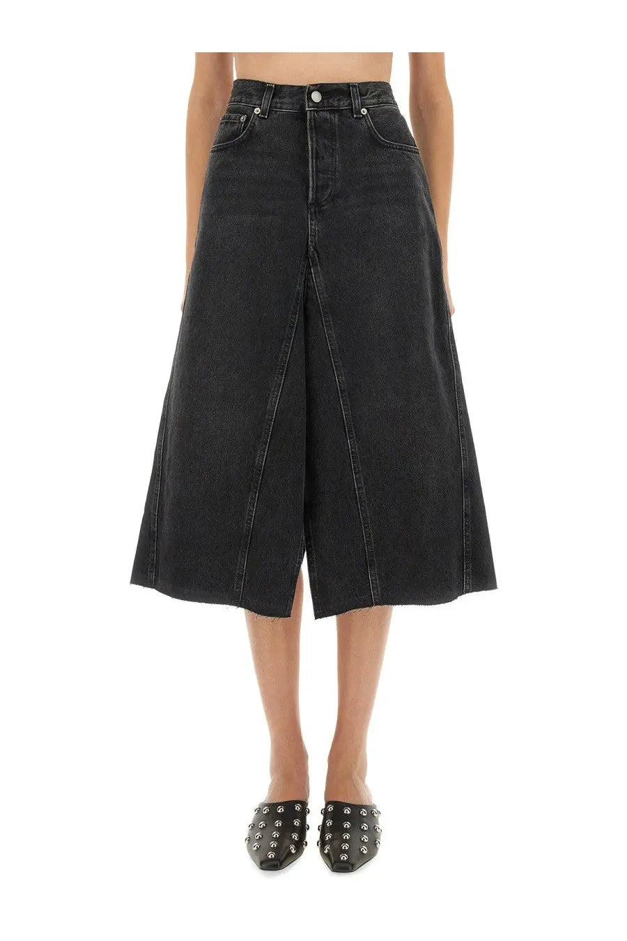 Haikure women’s stacy midi skirt black wide-leg denim high waist with front slit for stylish casual wear