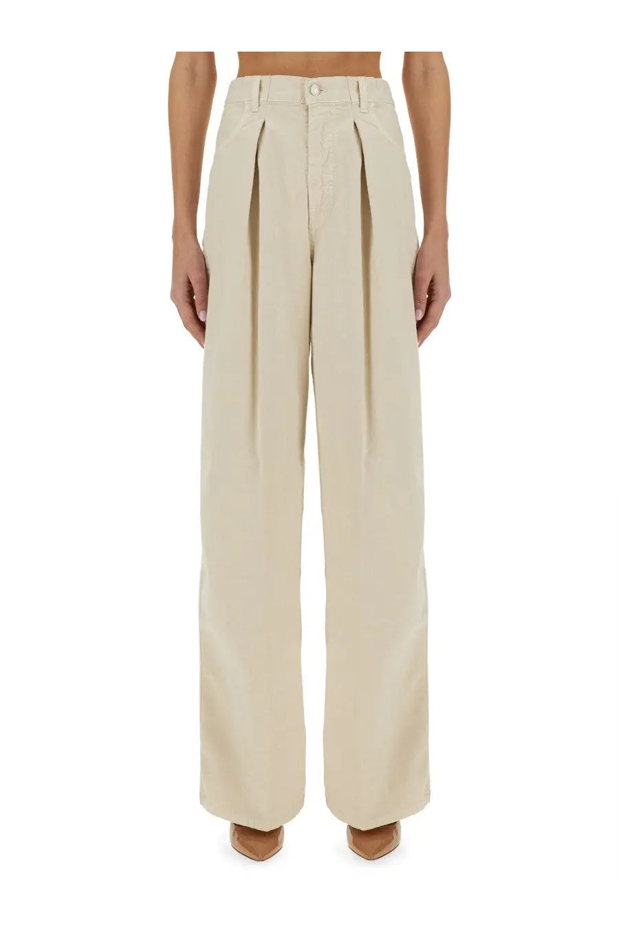 Haikure women’s wide leg jeans beige high waisted trousers with pleated front and minimalist design