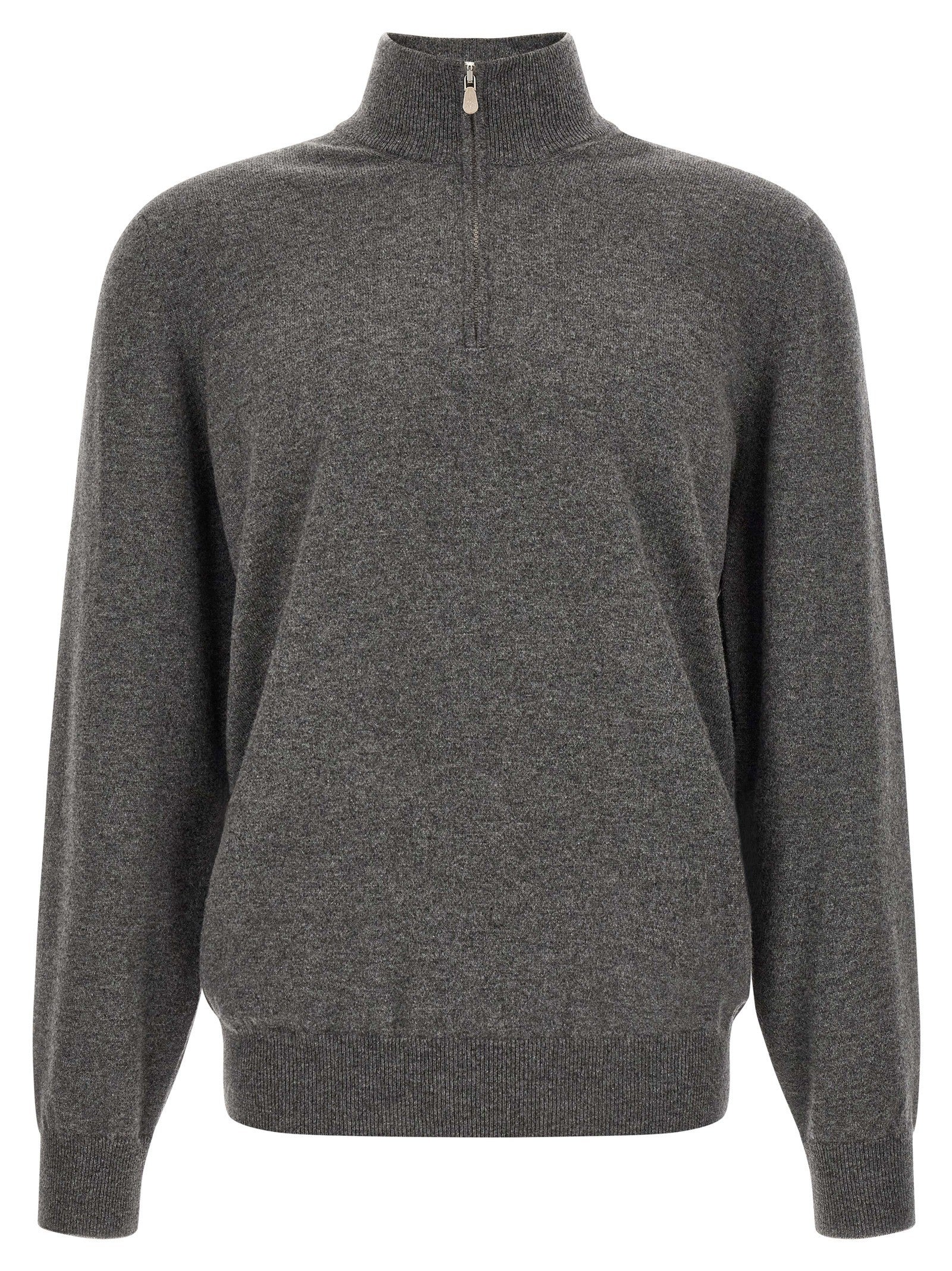Brunello Cucinelli Half Zip Cashmere Sweater Grey