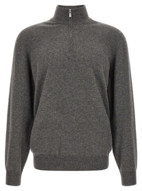 Brunello Cucinelli Half Zip Cashmere Sweater Grey