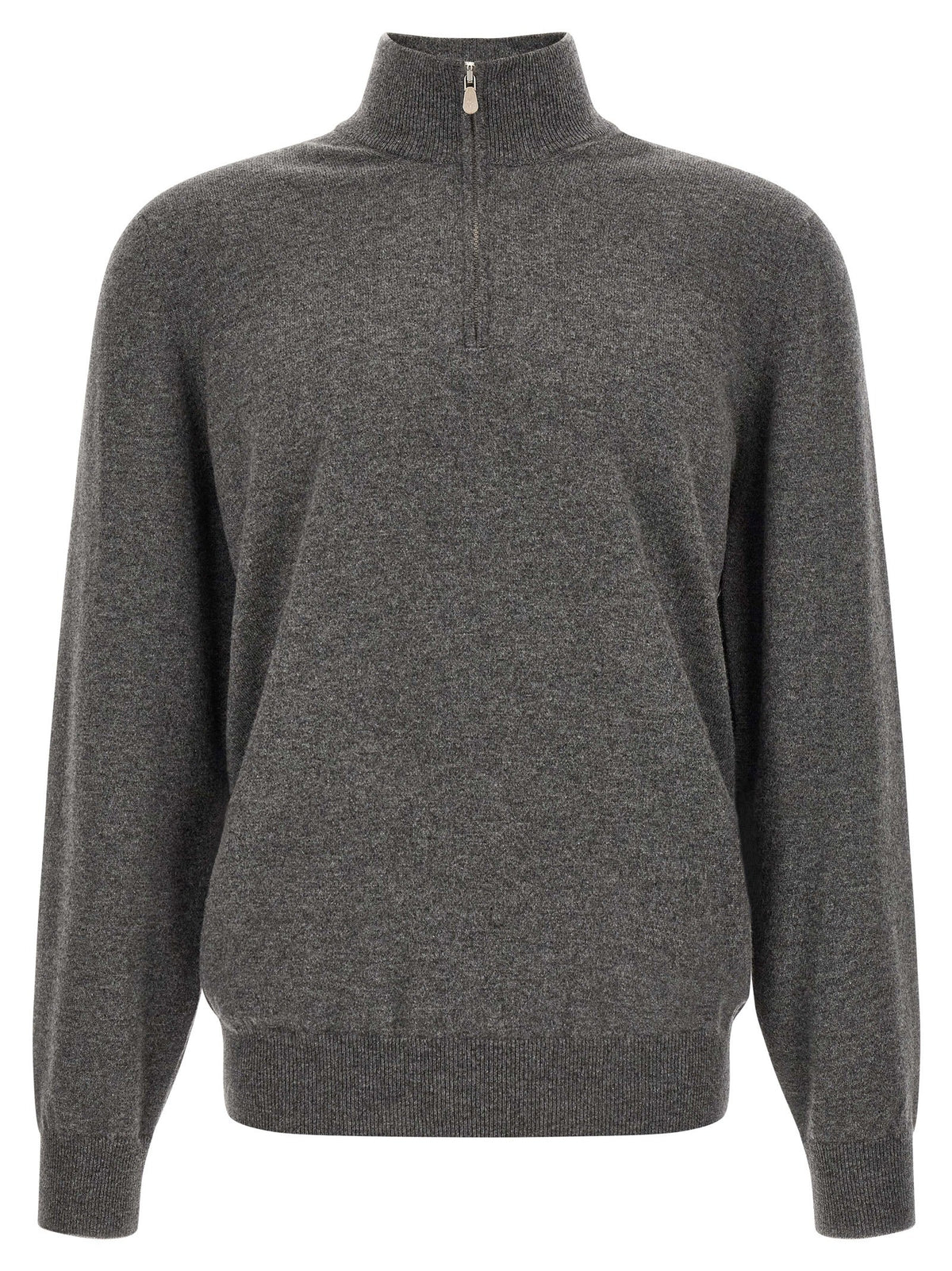 Brunello Cucinelli Half Zip Cashmere Sweater Grey