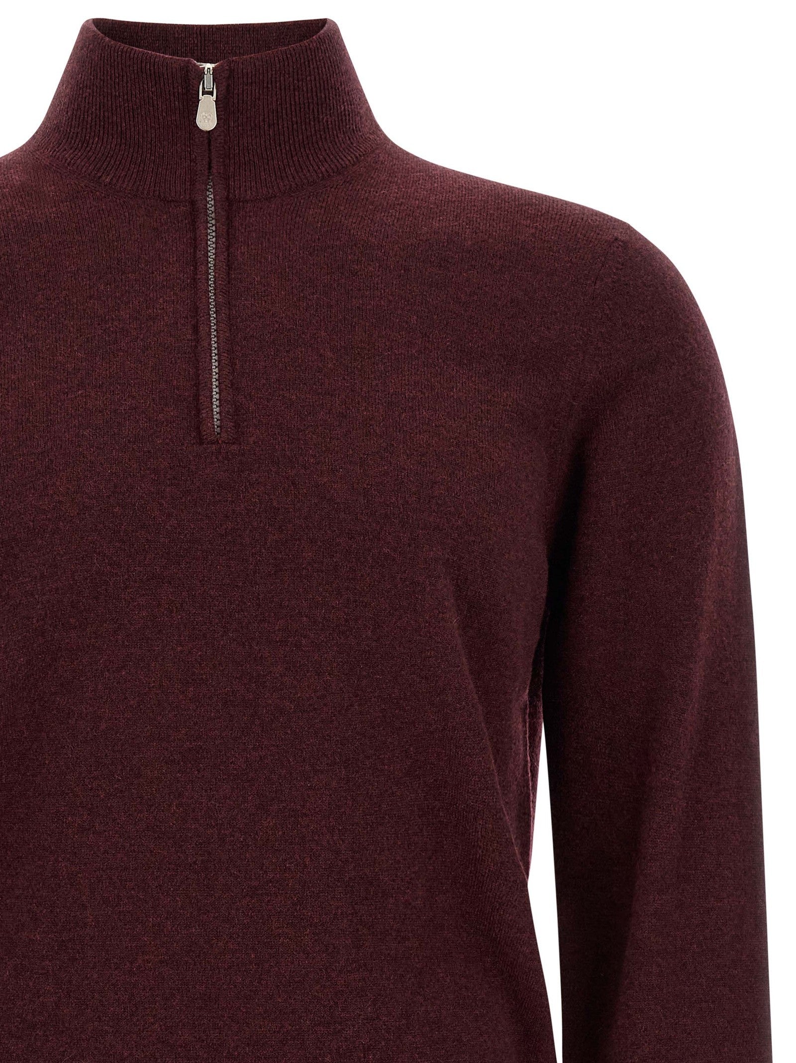 Brunello Cucinelli Half Zip Cashmere Sweater Red