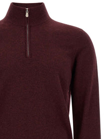 Brunello Cucinelli Half Zip Cashmere Sweater Red