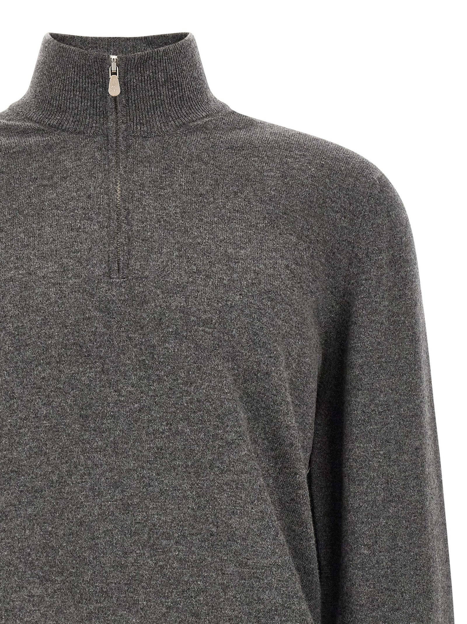 Brunello Cucinelli Half Zip Cashmere Sweater Grey