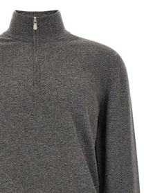 Brunello Cucinelli Half Zip Cashmere Sweater Grey
