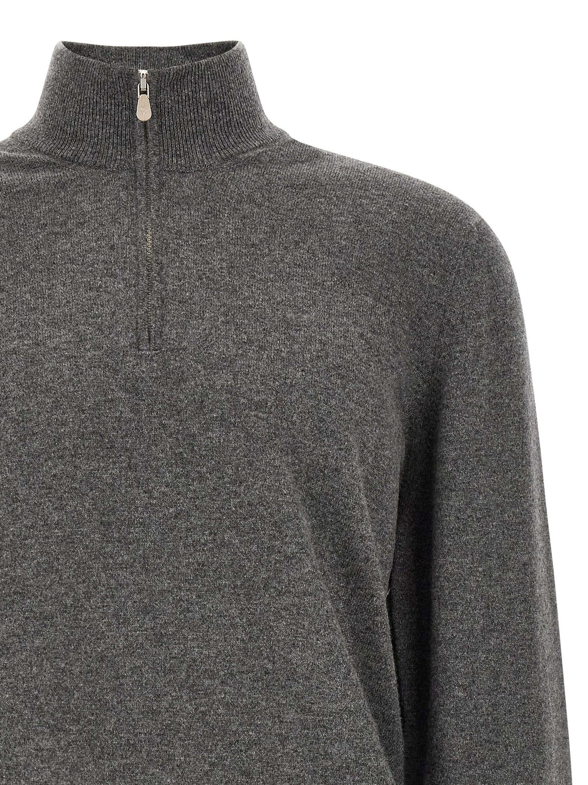 Brunello Cucinelli Half Zip Cashmere Sweater Grey, view 3