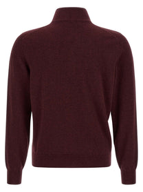 Brunello Cucinelli Half Zip Cashmere Sweater Red