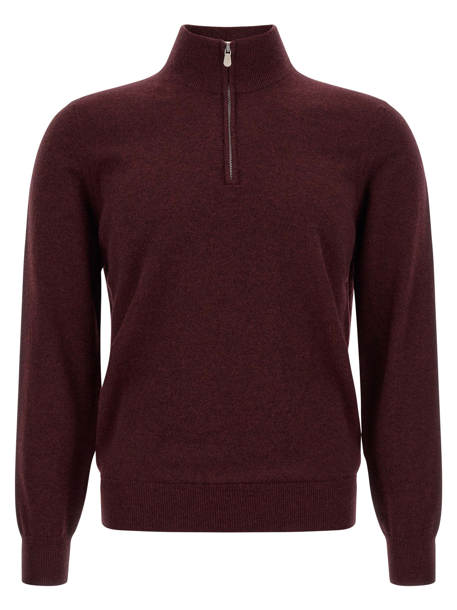 Brunello Cucinelli Half Zip Cashmere Sweater Red