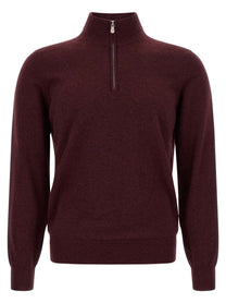 Brunello Cucinelli Half Zip Cashmere Sweater Red