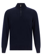 Brunello Cucinelli Half Zip Sweater Blue