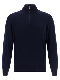 Brunello Cucinelli Half Zip Sweater Blue