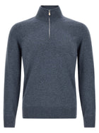 Brunello Cucinelli Half Zip Sweater Blue