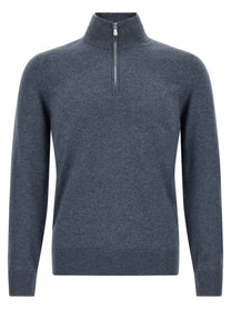 Brunello Cucinelli Half Zip Sweater Blue