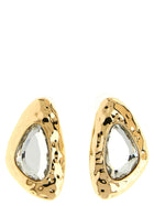 self-portrait Hammered Gold Crystal Earrings Gold