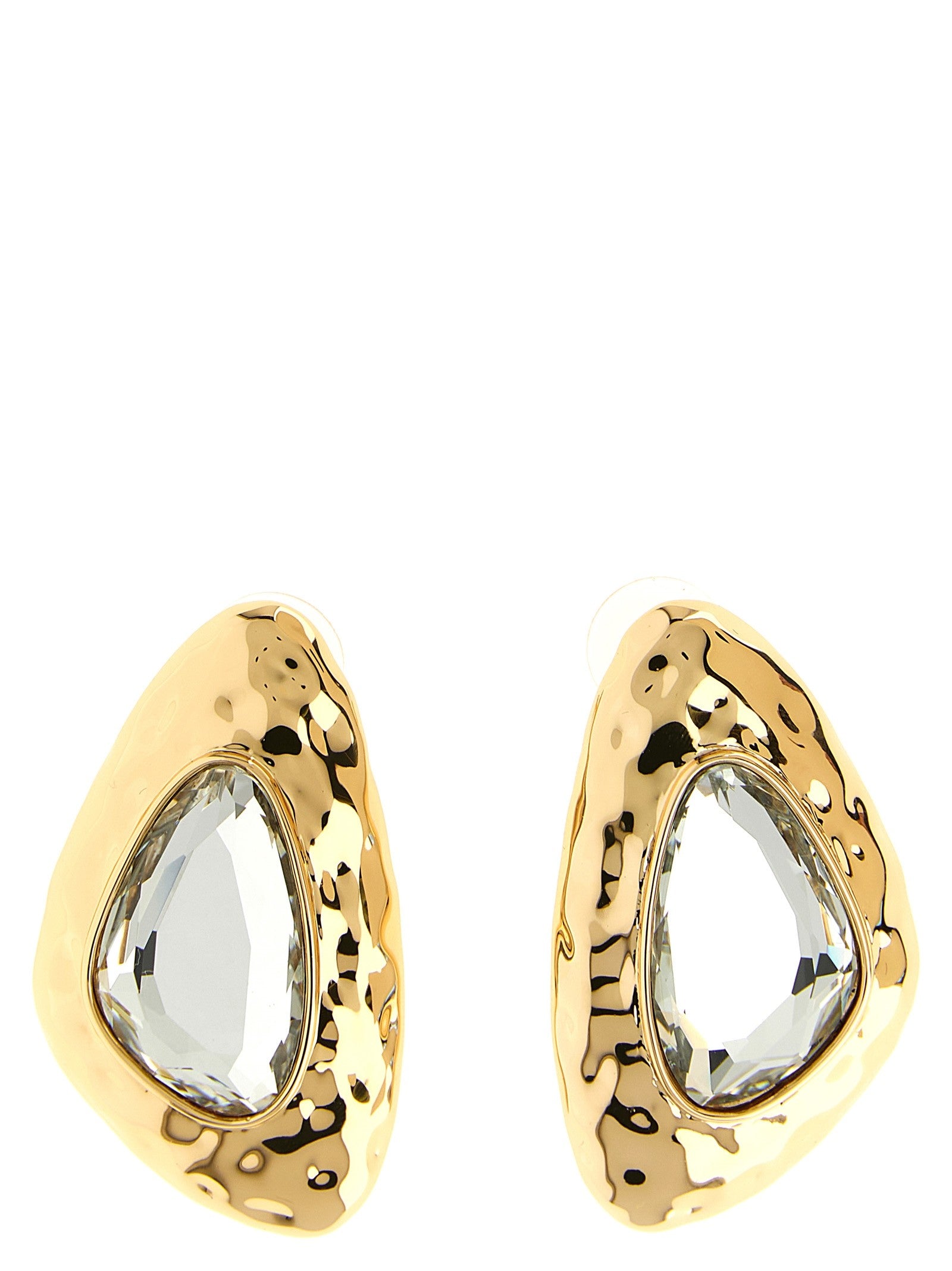 self-portrait Hammered Gold Crystal Earrings Gold