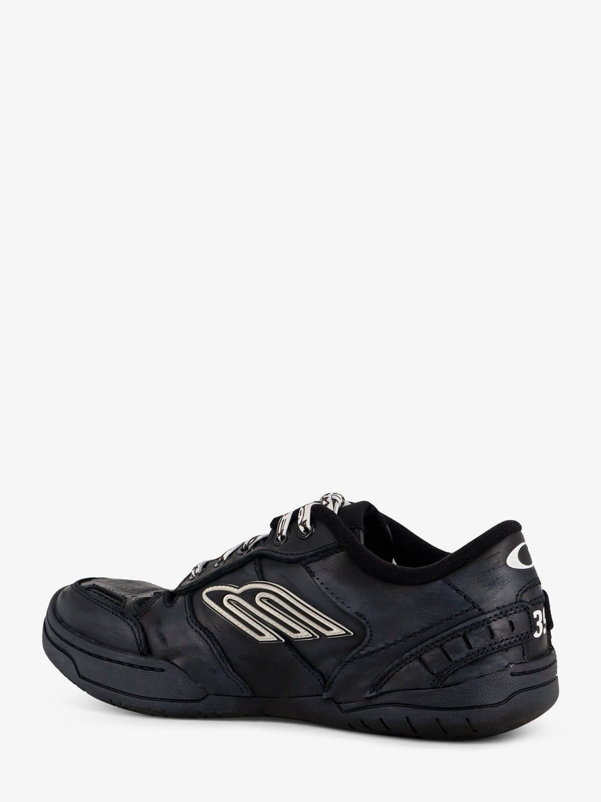Balenciaga Men's Hamptons Worn Out Low Top Leather Sneakers Black, view 3