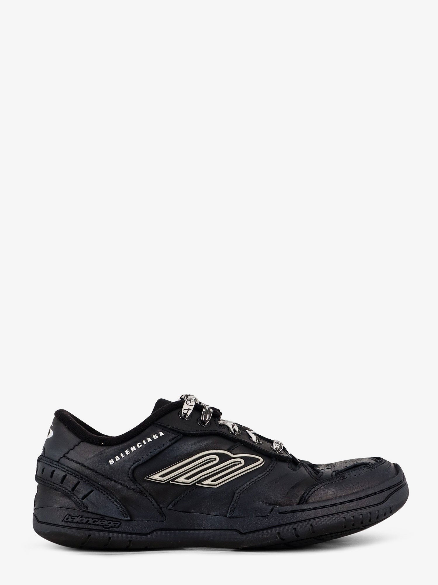 Balenciaga Men's Hamptons Worn Out Low Top Leather Sneakers Black
