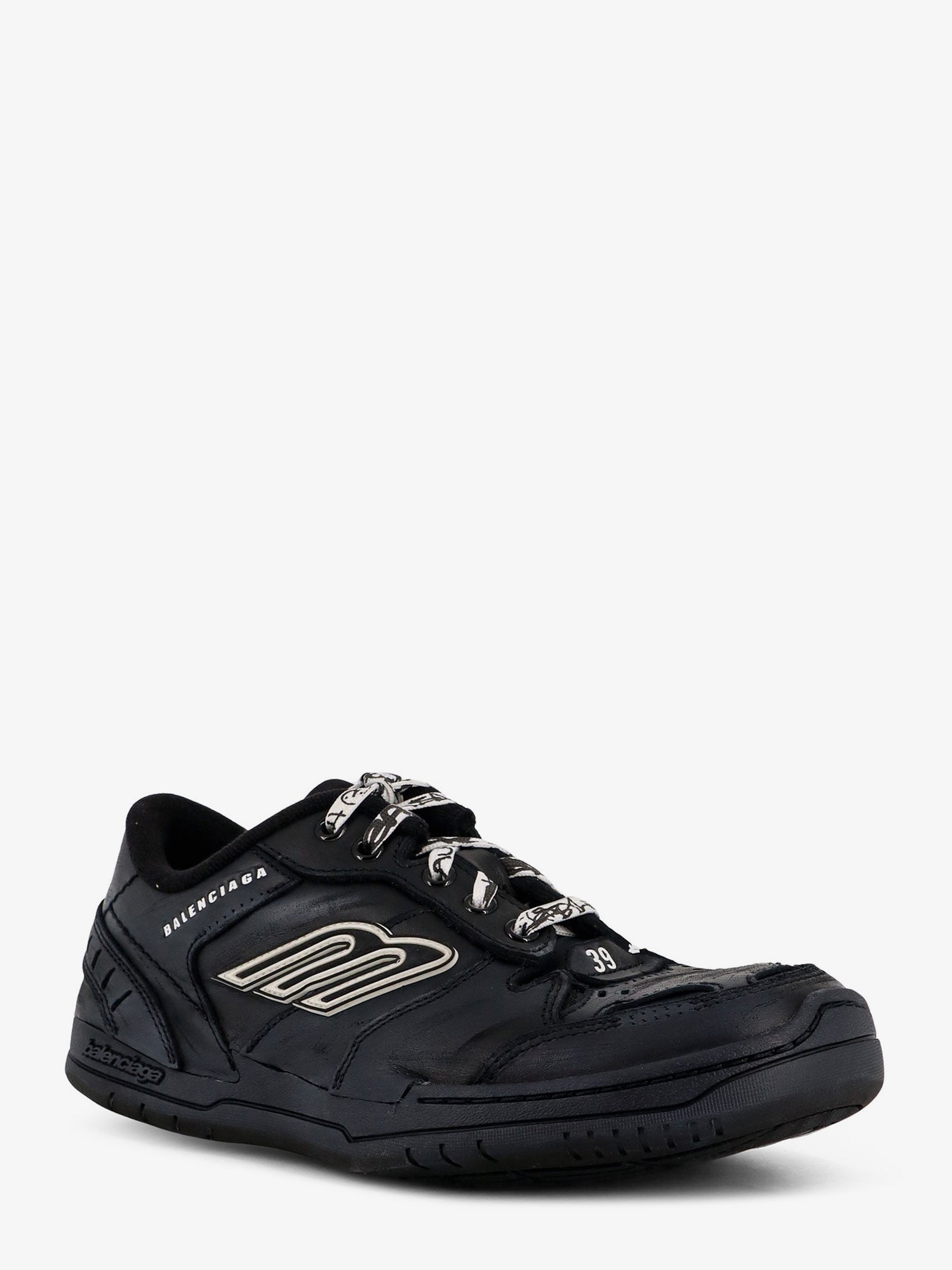 Balenciaga Men's Hamptons Worn Out Low Top Leather Sneakers Black