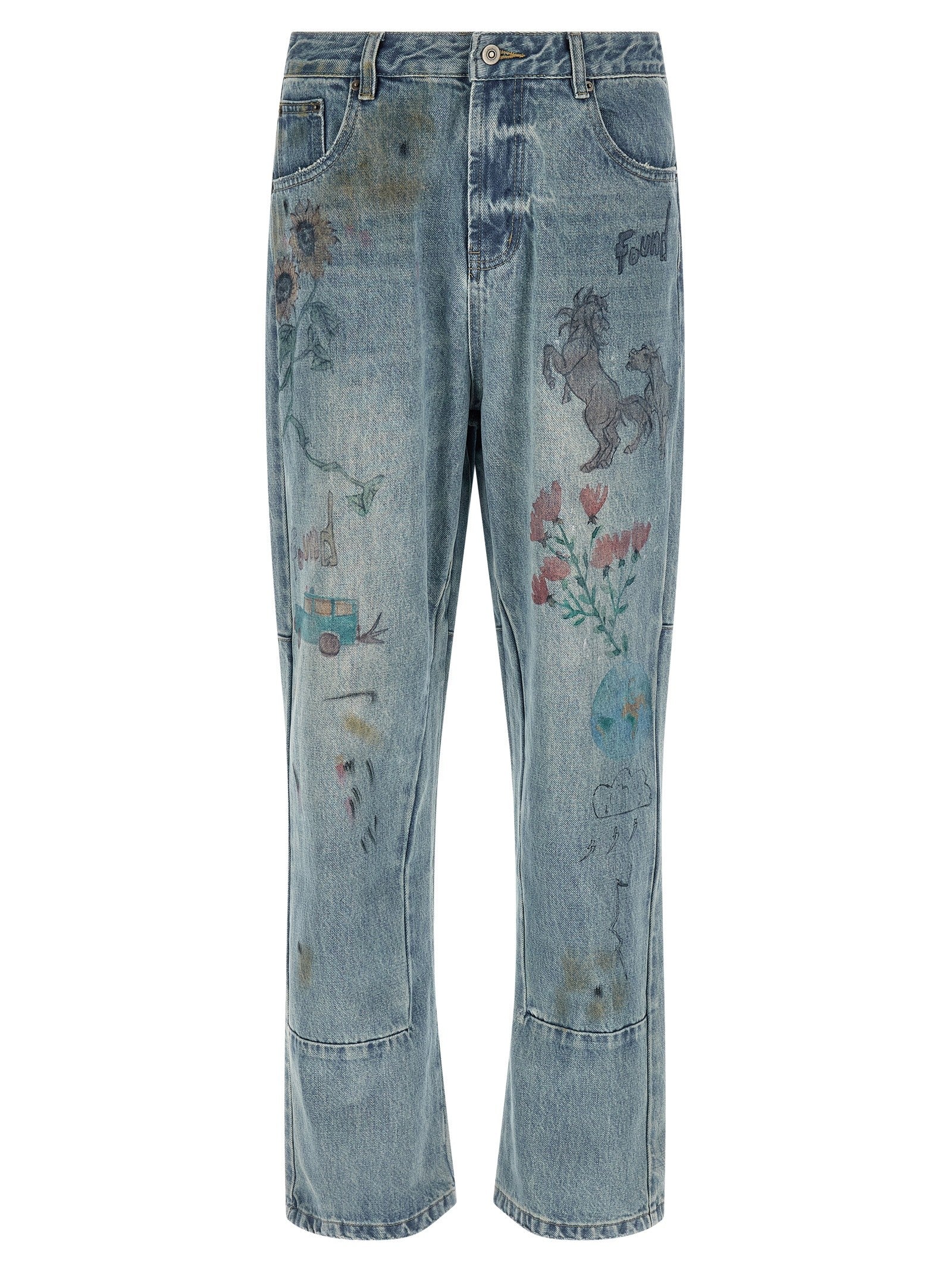 Found Hand Art Jeans Blue