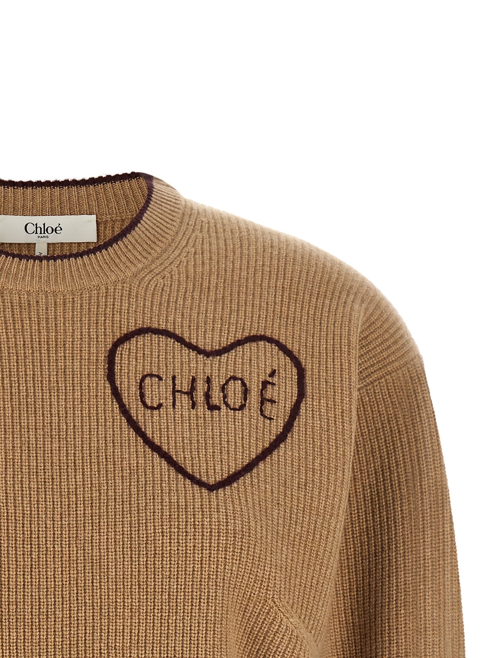 Chloé Heart Intarsia Sweater Beige