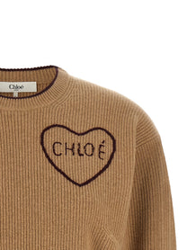Chloé Heart Intarsia Sweater Beige