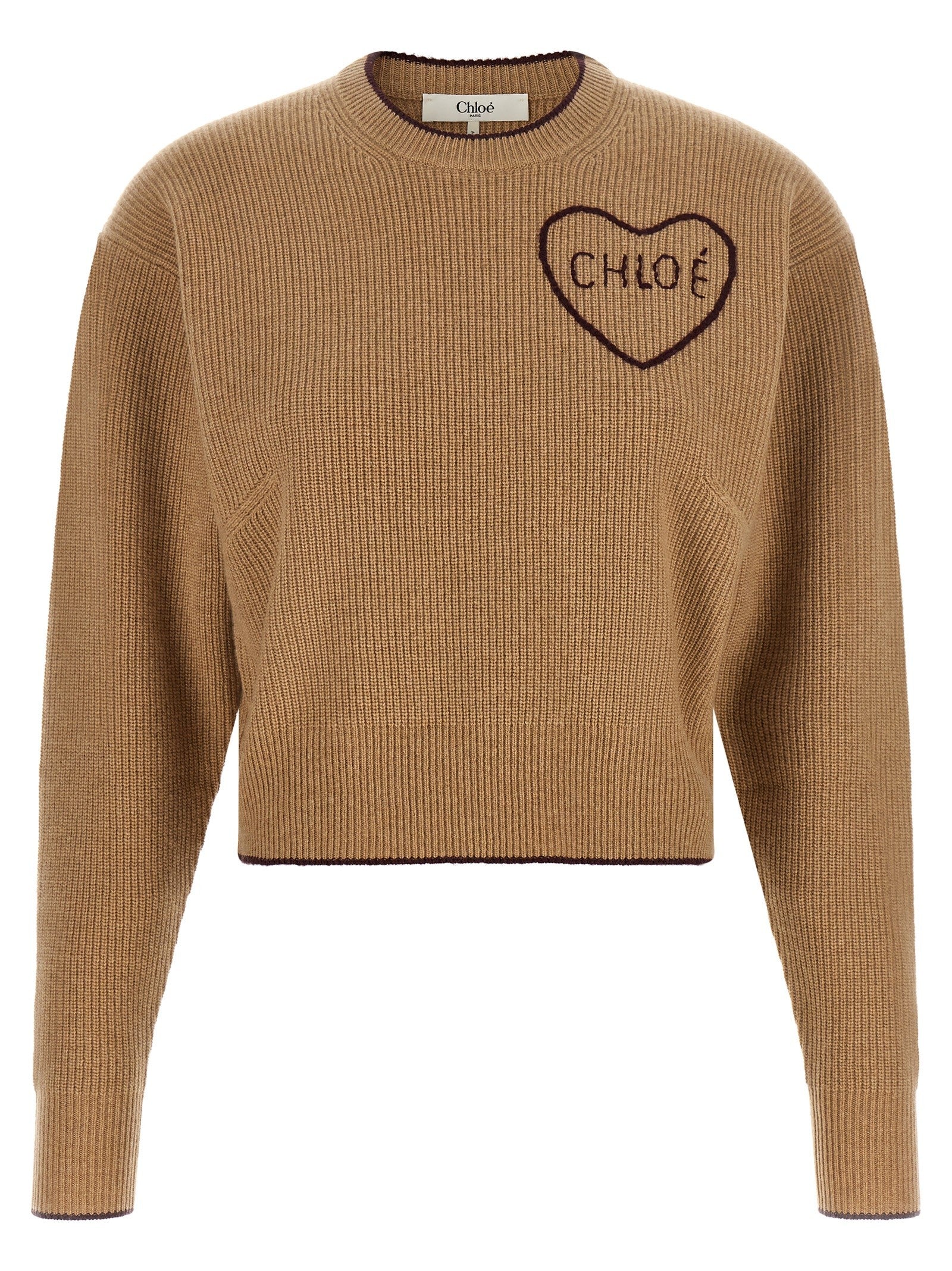 Chloé Heart Intarsia Sweater Beige