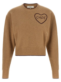 Chloé Heart Intarsia Sweater Beige