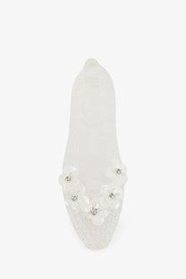 Heavenly Jelly women’s clear pvc ballerinas with translucent white floral embellishments and sparkling rhinestones