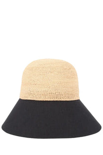 Helen Kaminski women’s cappello blaise beige two-tone straw bucket hat with woven crown and solid fabric brim
