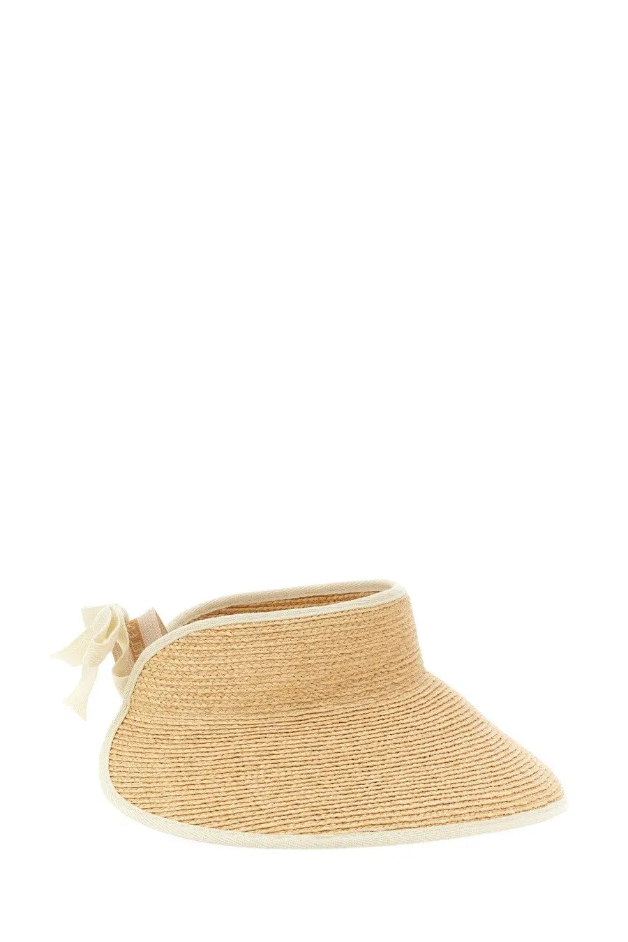 Helen Kaminski women’s cappello mai beige straw visor with delicate cream-colored bow on the side