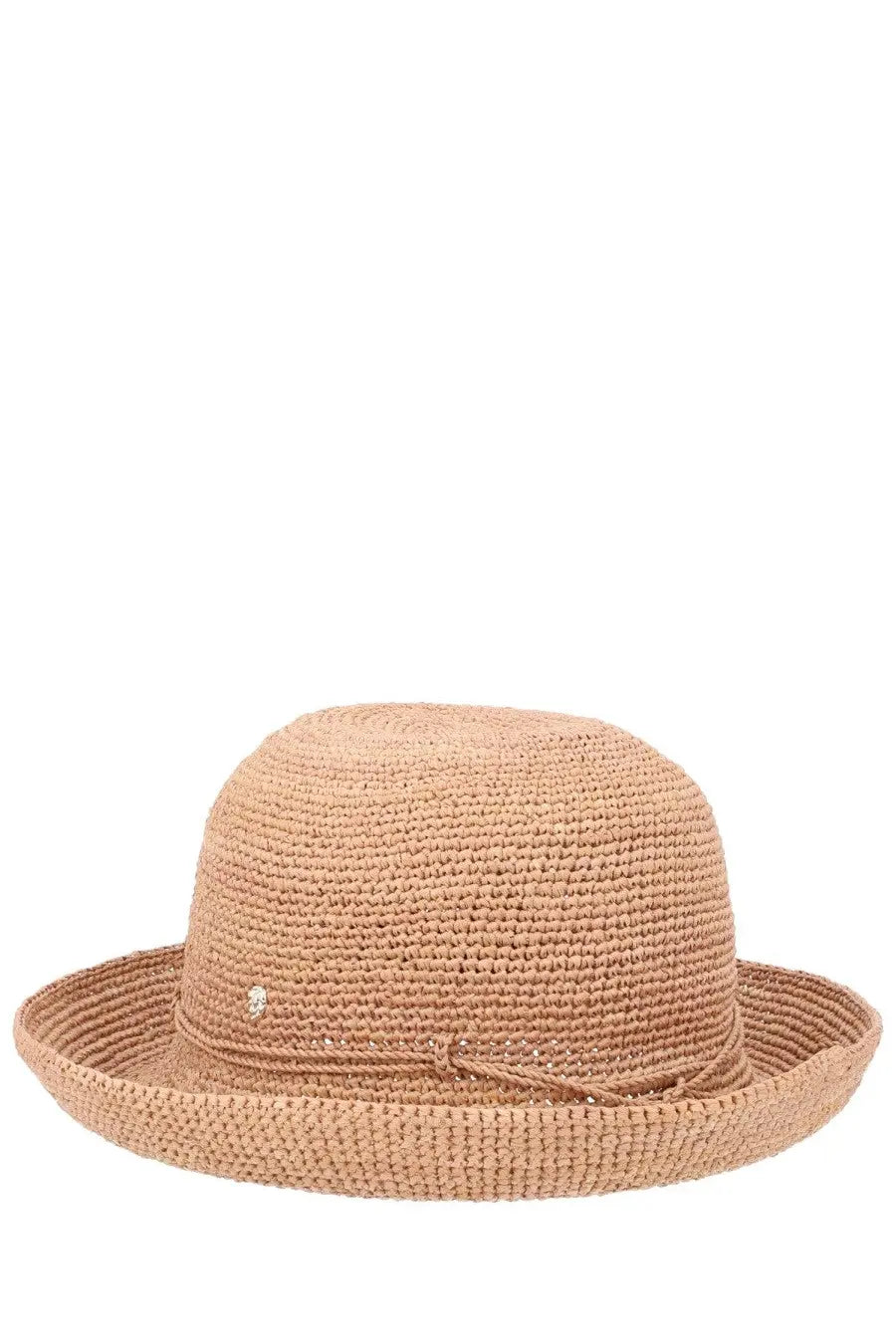 Beige woven straw sun hat with wide brim and subtle bow by Helen Kaminski designed for women