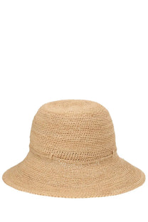 Helen Kaminski women’s beige woven straw bucket hat with wide brim and subtle tied ribbon detail