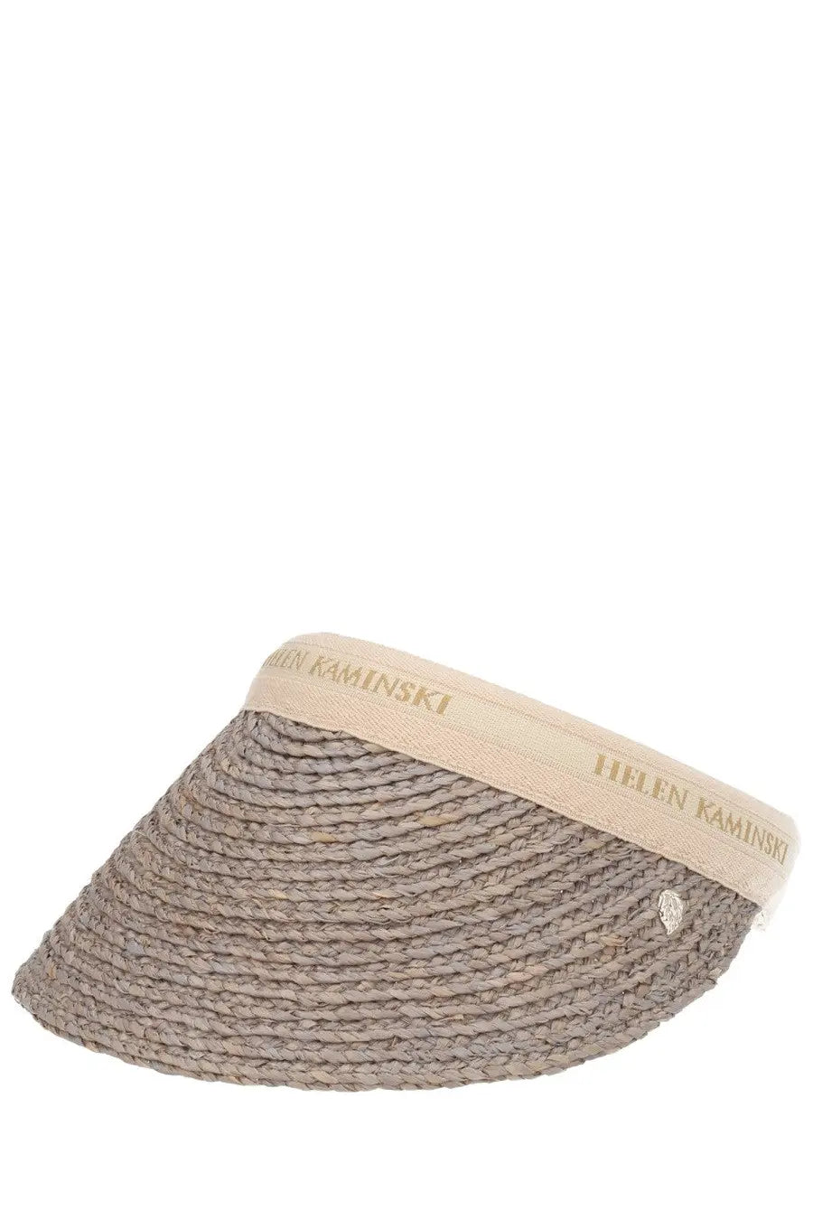 Beige woven straw visor with matching fabric band and helen kaminski gold logo from helen kaminski women’s white hat beige