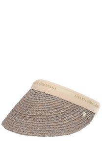 Beige woven straw visor with matching fabric band and helen kaminski gold logo from helen kaminski women’s white hat beige