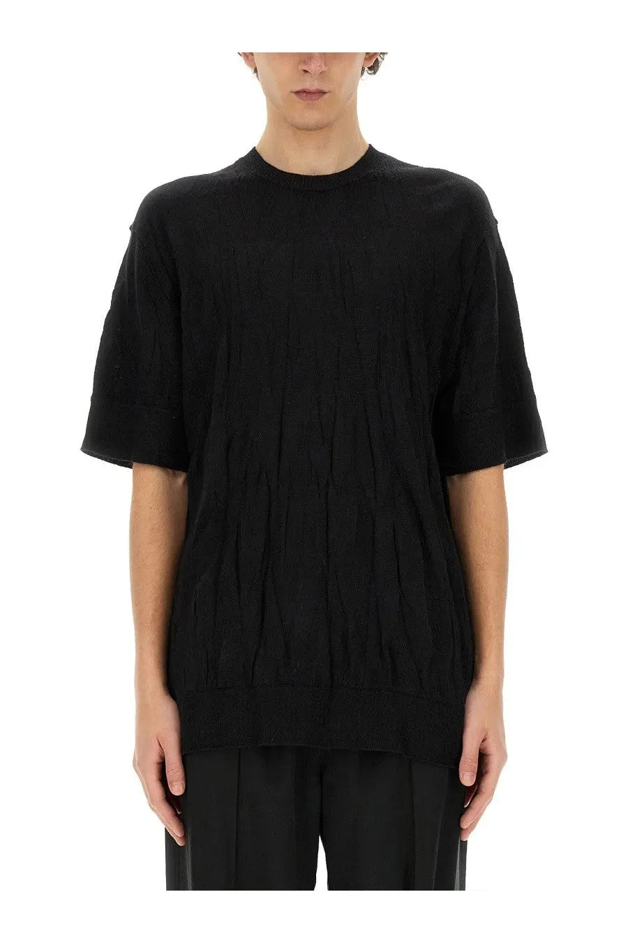 Helmut Lang men’s crushed shirt black relaxed fit short-sleeved textured knit t-shirt