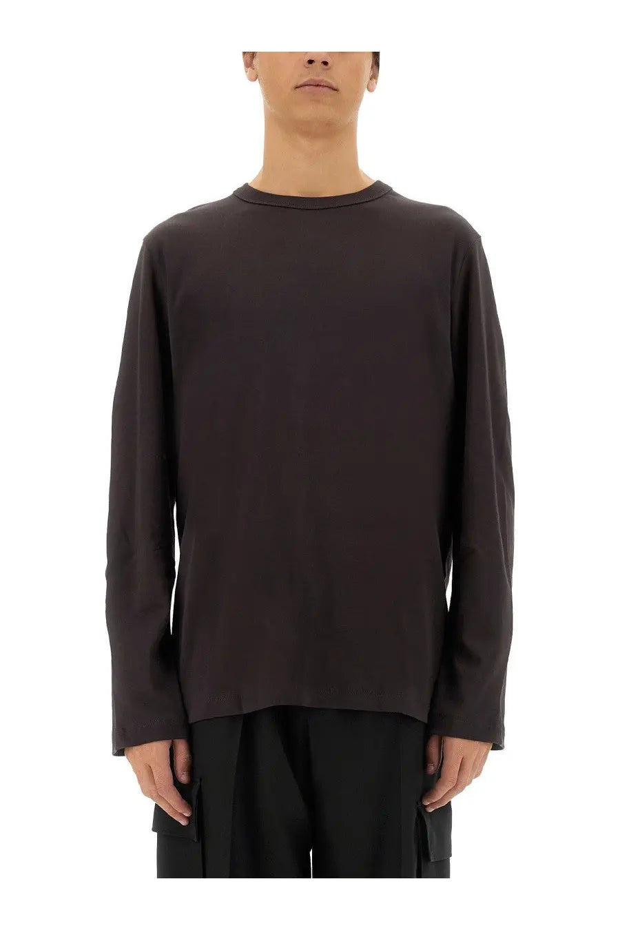 Helmut Lang men’s dark gray long-sleeved crew neck shirt apex brown with a sleek modern fit