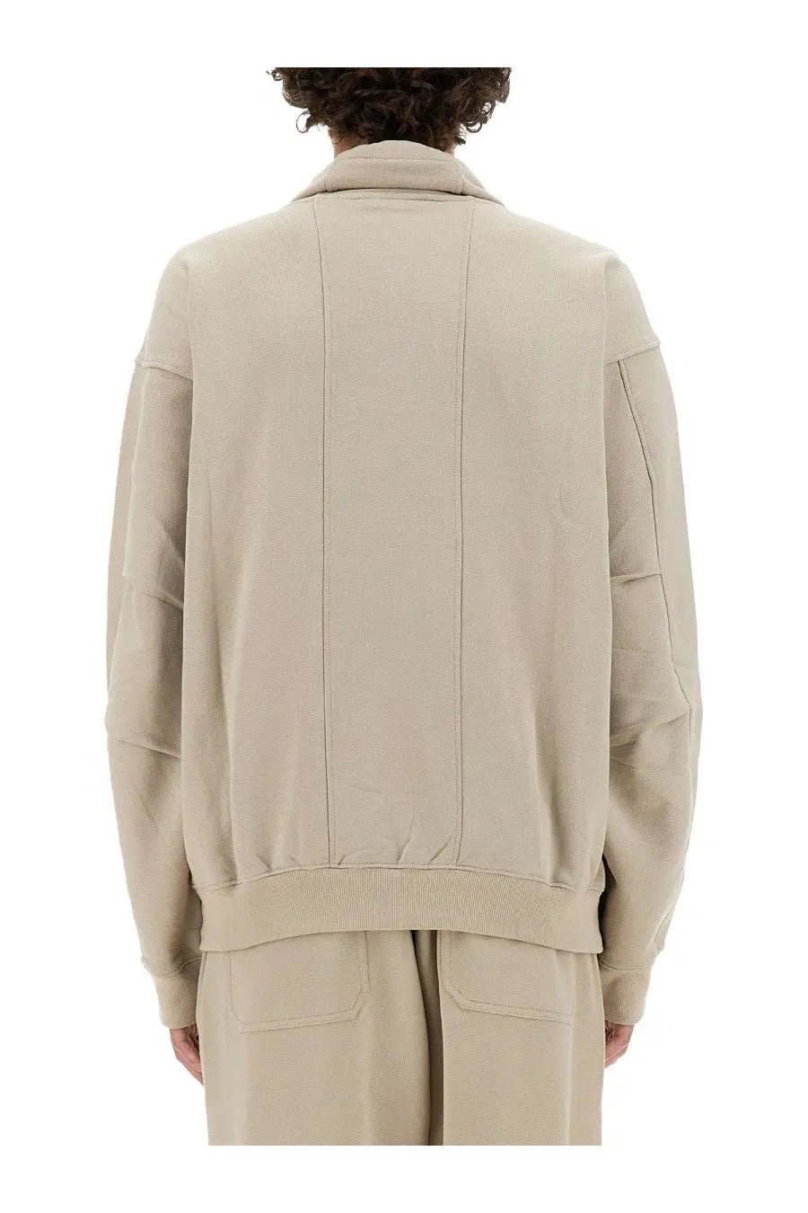 Beige bomber jacket with structured collar and ribbed cuffs styled as helmut lang mens zip sweatshirt grey