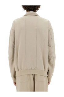 Beige bomber jacket with structured collar and ribbed cuffs styled as helmut lang mens zip sweatshirt grey