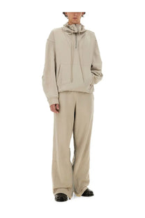 Helmut lang men’s grey zip sweatshirt with beige hooded half-zip front and drawstring detailing