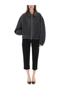 Helmut lang women’s bomber shell grey dark gray textured bomber jacket with classic collar and front zipper