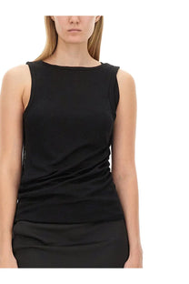 Helmut lang women’s convertible camisole dress black sleeveless top with rounded neckline and subtle ruching sides