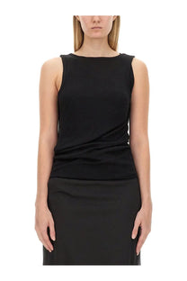 Helmut Lang women’s convertible camisole dress black with soft flowing fabric and subtle ruching on the sides