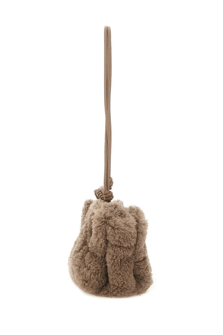Hereu women’s arta curly mini bag grey soft plush teddy bear crossbody bag with braided strap