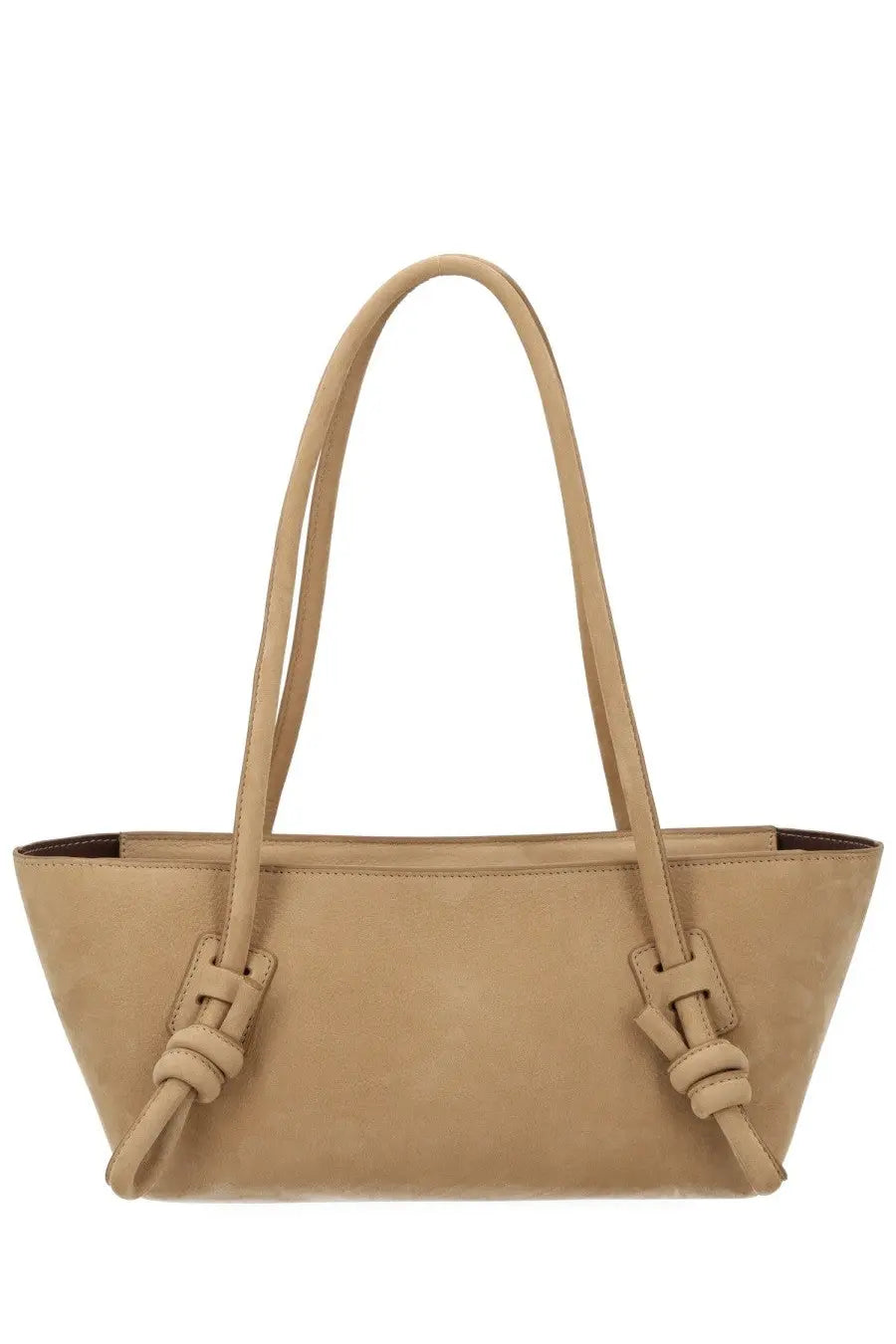 Hereu women’s beige suede tote bag with knotted leather handles and matching hardware Fleca design