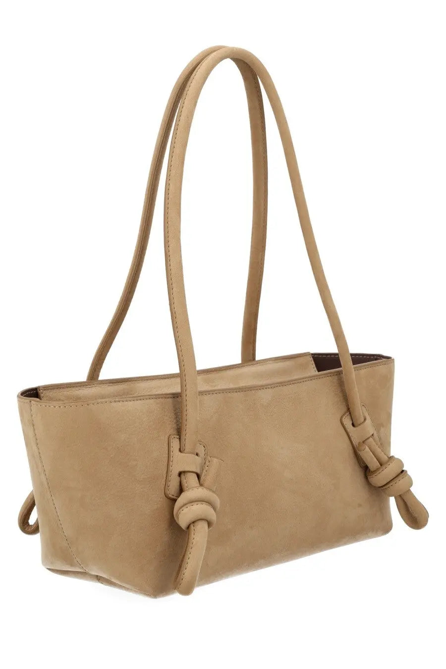 Hereu women’s bag fleca beige suede tote bag with knotted leather handles and minimalist design