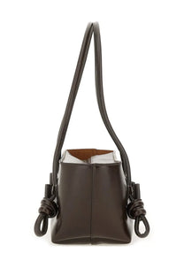 Hereu women’s bag fleca brown dark brown leather tote with knotted handles and contrasting tan interior lining