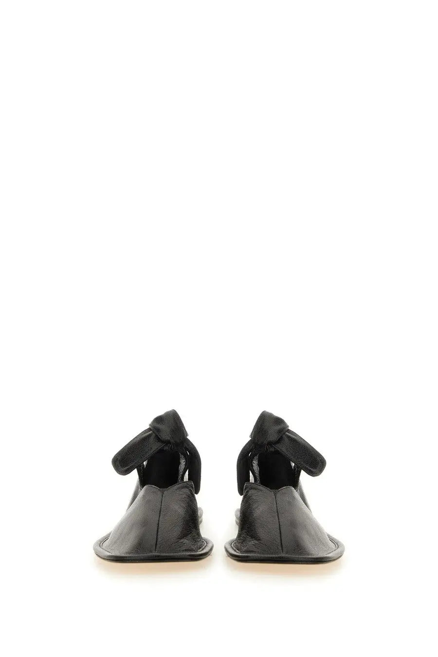 Hereu women’s ballerina black leather sandals with bow detail on the ankle strap