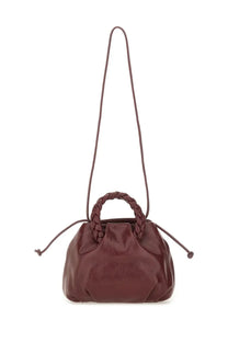 Hereu women’s bombon supple shiny medium burgundy leather crossbody bag with braided handle and drawstring closure