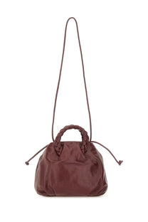 Hereu women’s bombon supple shiny medium bag in dusty rose leather with braided handle and drawstring closure