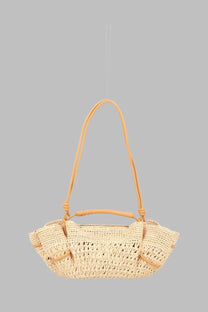 Hereu women’s borsa arta mini beige woven straw handbag with tan leather handles and matching top handle